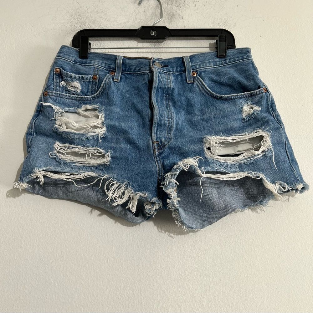 Levi's 501 Original Denim Jean Shorts Distressed Size 32 Festival Summer Casual